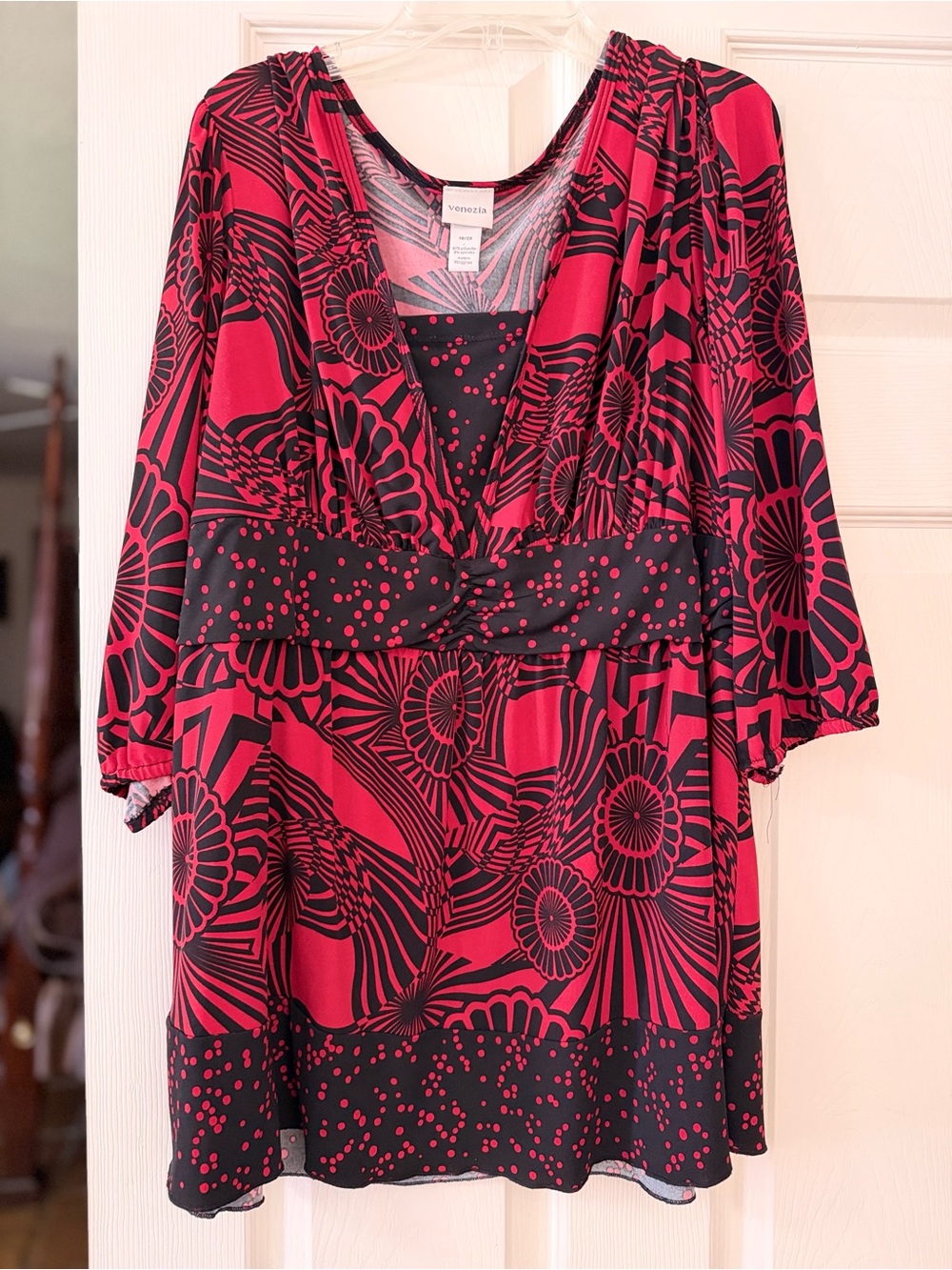 Venezia Bold Red and Black Floral V-Neck Tunic